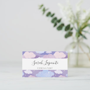 Whimsical pastelwolken en sterrenpatroon visitekaartje