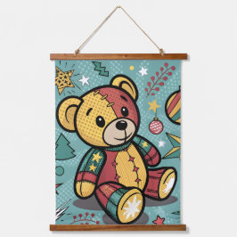 Whimsical Patchwork Christmas Teddy Bear Hangend Wandkleed