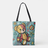 Whimsical Patchwork Kerst Teddybeer Draagtas (Achterkant)