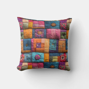 Whimsical Patchwork Quilt Patroon: kleurrijk ontwe Kussen