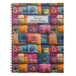 Whimsical Patchwork Quilt Patroon: kleurrijk ontwe Notitieboek