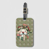 Whimsical Patchwork Santa Folk Christmas Bagagelabel (Voorkant (verticaal))