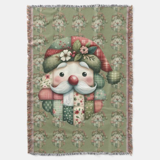 Whimsical Patchwork Santa Folk Christmas Deken (Voorkant Verticaal)
