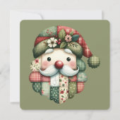Whimsical Patchwork Santa Folk Christmas Flat Card (Voorkant)