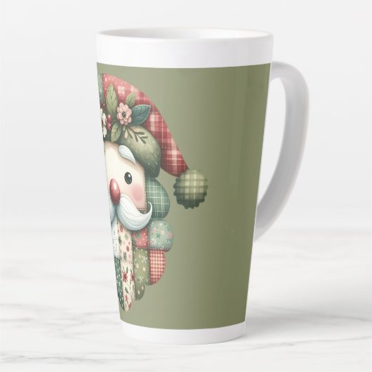 Whimsical Patchwork Santa Folk Christmas Latte Mok (Rechterhoek)
