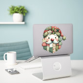 Whimsical Patchwork Santa Folk Christmas Sticker (Laptop op bureau)