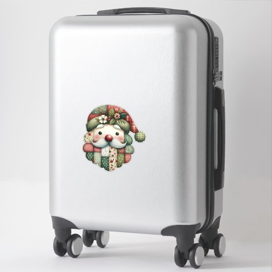 Whimsical Patchwork Santa Folk Christmas Sticker (Koffer)