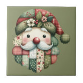 Whimsical Patchwork Santa Folk Christmas Tegeltje (Voorkant)