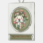 Whimsical Patchwork Santa Folk Christmas Verzilverd Banner Ornament (Links)