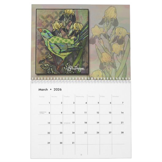 Whimsical Patterned Bird Calendar Kalender (Mar 2026)