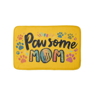Whimsical "Pawsome MOM" Graphic met kleurrijke pot Badmat