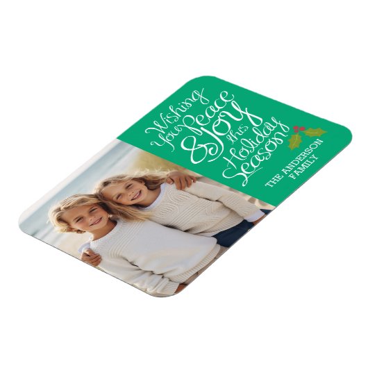 Whimsical Peace and Joy Holly Berry Holiday Foto Magneet (Linkerzijde)