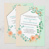 Whimsical Peach Green Nuptial Mass Invitation Kaart (Voorkant / Achterkant)
