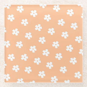Whimsical Peach & White Floral Retro, vrolijk Glazen Onderzetter