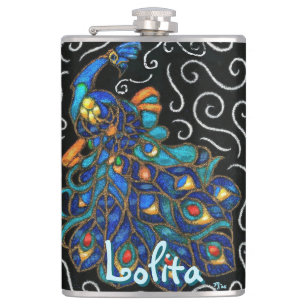 Whimsical Peacock Chalk Pastel Bird gepersonalisee Heupfles