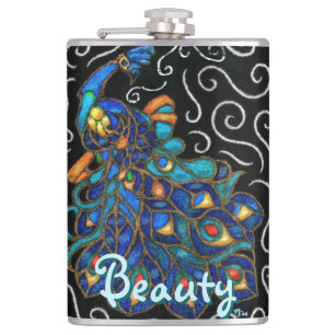 Whimsical Peacock Chalk Pastel Bird gepersonalisee Heupfles