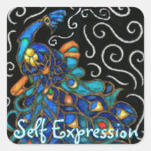 Whimsical Peacock Chalk Pastel Bird gepersonalisee Vierkante Sticker (Voorkant)