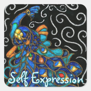 Whimsical Peacock Chalk Pastel Bird gepersonalisee Vierkante Sticker