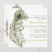 Whimsical Peacock Feather Anniversaire Invitation (Devant / Derrière)