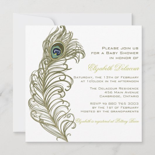 Whimsical Peacock Feather Baby shower Kaart (Voorkant)