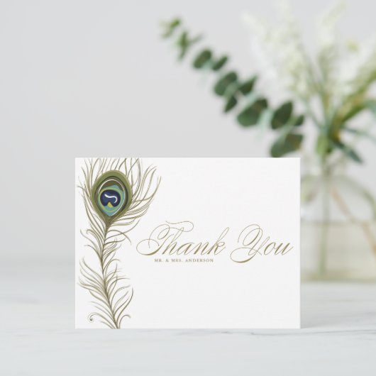 Whimsical Peacock Feather Dank u Briefkaart (Staand voorkant)