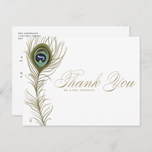 Whimsical Peacock Feather Dank u Briefkaart (Voorkant / Achterkant)