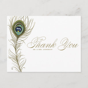 Whimsical Peacock Feather Dank u Briefkaart