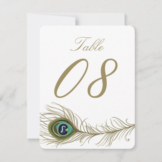 Whimsical Peacock Feather Table Number Card Kaart (Achterkant)
