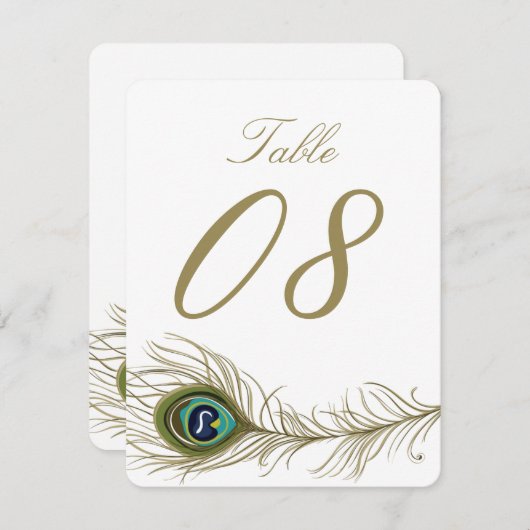 Whimsical Peacock Feather Table Number Card Kaart (Voorkant / Achterkant)