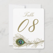 Whimsical Peacock Feather Table Number Card Kaart (Voorkant)