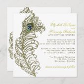 Whimsical Peacock Feather Wedding Invitation Kaart (Voorkant / Achterkant)