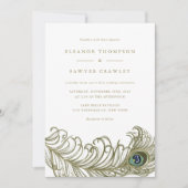Whimsical Peacock Feather Wedding Invitation Kaart (Voorkant)