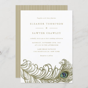 Whimsical Peacock Feather Wedding Invitation Kaart