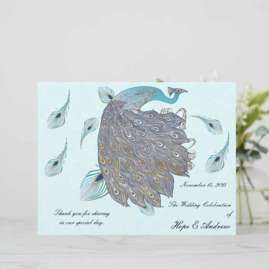 Whimsical Peacock Feathers Wedding Programme (Staand voorkant)