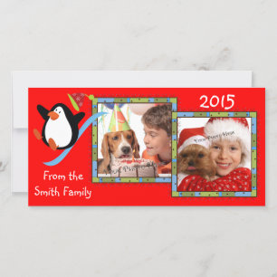 Whimsical Penguin 2 Photo Holiday Cards Feestdagenkaart