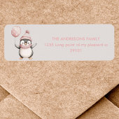 Whimsical Penguin Birthday Label |  roze