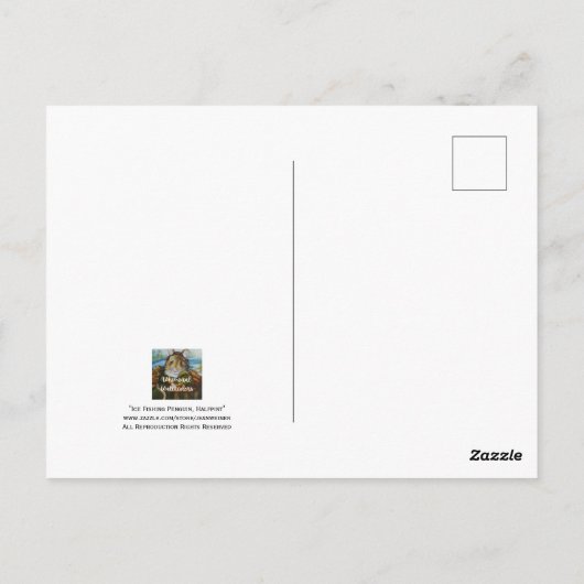 Whimsical Penguin Ice Vist Waterverf kunst Briefkaart (Achterkant)