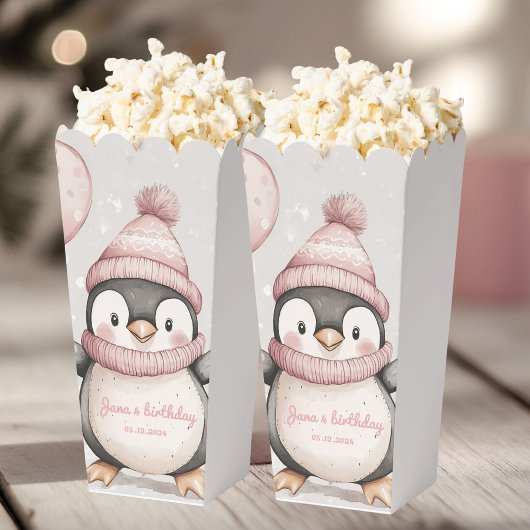 Whimsical Penguin Verjaardag |  roze Bedankdoosjes