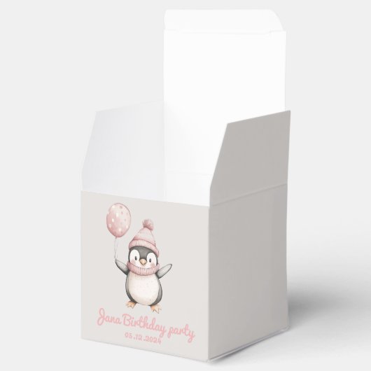 Whimsical Penguin Verjaardag | roze Bedankdoosjes (Geopend)