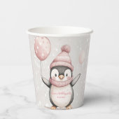 Whimsical Penguin Verjaardag | roze Papieren Bekers (Achterkant)
