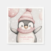 Whimsical Penguin Verjaardag servet | roze (Voorkant)