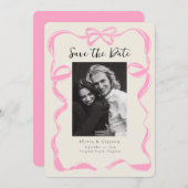 Whimsical Peony Photo Bow Save the Date (Voorkant / Achterkant)