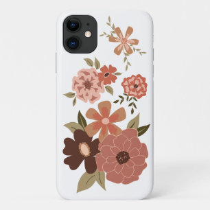 Whimsical Perzik Bruin Bloemen Patroon iPhone 11 Hoesje