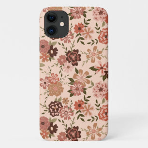 Whimsical Perzik Bruin Bloemen Patroon iPhone 11 Hoesje