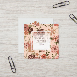 Whimsical Perzik Bruin Bloemen Patroon Vierkante Visitekaartje
