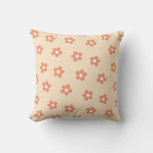 Whimsical Perzik & Sinaasappel Bloemen Retro, Vrol Kussen