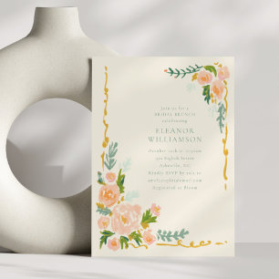 Whimsical Perzik Waterverf Bloem Bruids Brunch Kaart