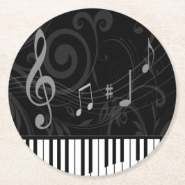 Whimsical Piano en Musical Notes Ronde Kartonnen Onderzetter