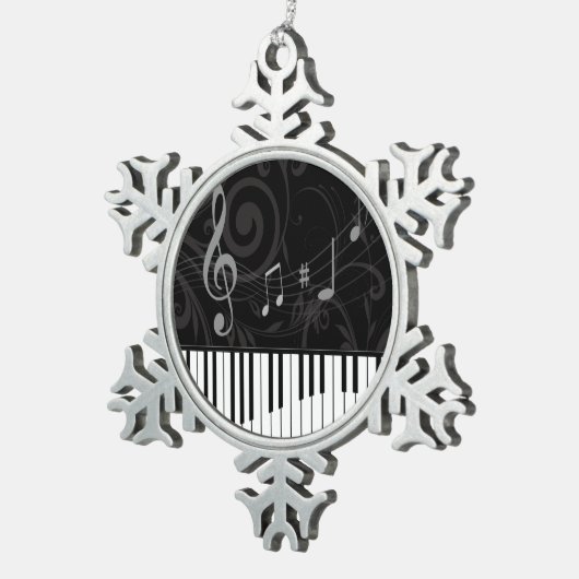 Whimsical Piano en Musical Notes Tin Sneeuwvlok Ornament (Rechts)