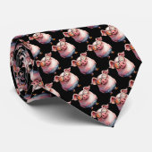 Whimsical Pig Custom Necktie Tie Stropdas (Opgerold)